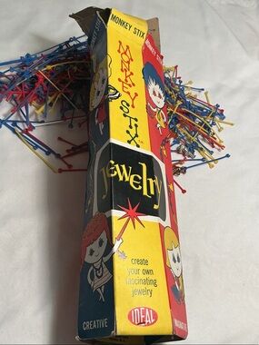 RARE Vintage Ideal Monkey Stix Kids Jewelry Building Set - Red, Blue, Yellow